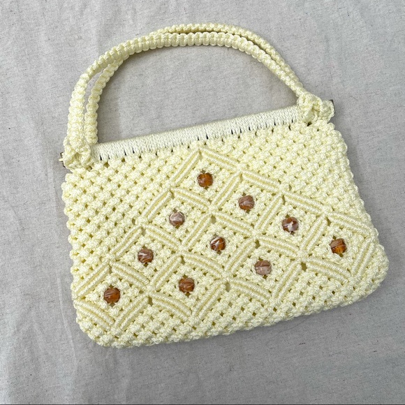 Vintage 1970's Macrame Woven Beaded Handbag - Picture 9 of 9